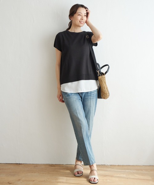 ikka（イッカ）の「【2点セット】半袖ドルマンニットアンサンブル（アンサンブル・レディース・エメラルド/ブラック/ベージュ・S/M/L）」の16枚目の写真