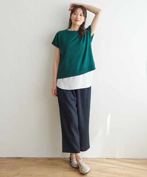 ikka（イッカ）の「【2点セット】半袖ドルマンニットアンサンブル（アンサンブル・レディース・エメラルド/ブラック/ベージュ・S/M/L）」の17枚目の写真