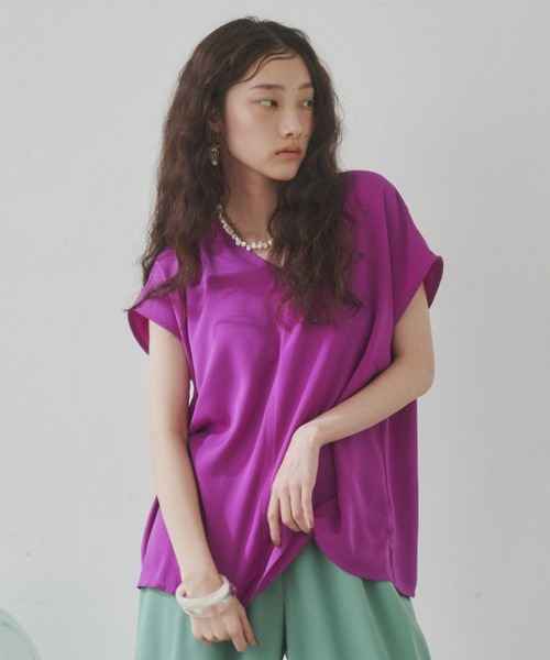 manana suerte(マニャーナスエルテ)の「カラーVネックトップス(Tシャツ/カットソー・レディース・パープル/ブラック/ミント・FREE)」の17枚目の写真