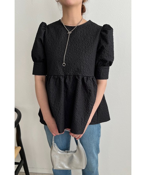 palm RICHE(ポームリシュ)の「フクレジャガードペプラムトップス(Tシャツ/カットソー・レディース・アイボリー/ブラック・M)」の3枚目の写真