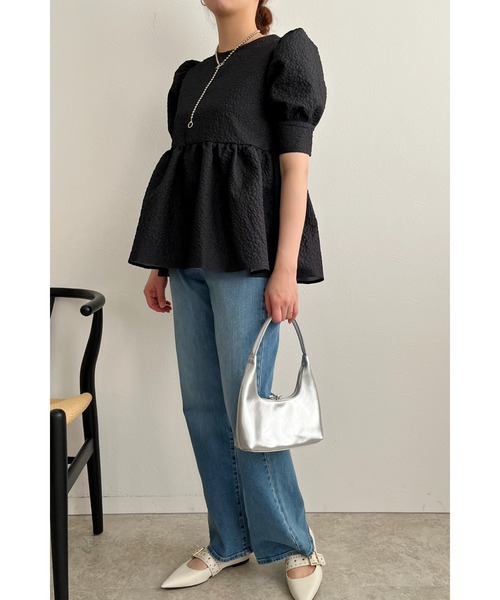 palm RICHE(ポームリシュ)の「フクレジャガードペプラムトップス(Tシャツ/カットソー・レディース・アイボリー/ブラック・M)」の14枚目の写真