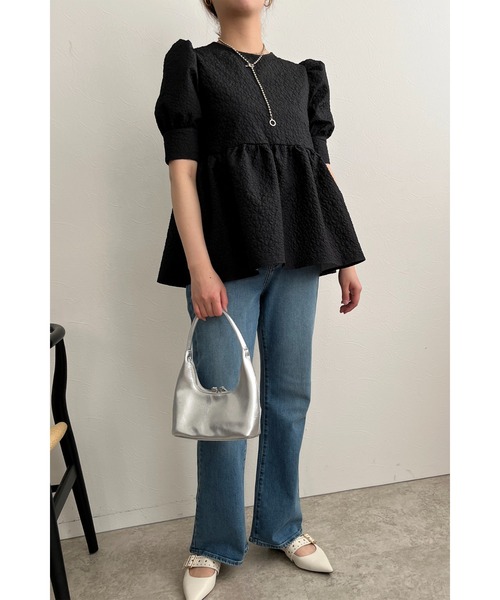 palm RICHE(ポームリシュ)の「フクレジャガードペプラムトップス(Tシャツ/カットソー・レディース・アイボリー/ブラック・M)」の10枚目の写真