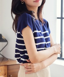 ドゥロワー☆16G天竺編みクルーフレンチスリーブニット ニットソー