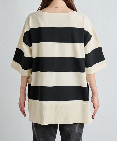 COLONY 2139（コロニートゥーワンスリーナイン）の「エステルヤーンワイドボーダーニットTシャツ（Tシャツ/カットソー・レディース・ネイビー/グリーン/ブラック・FREE）」の6枚目の写真