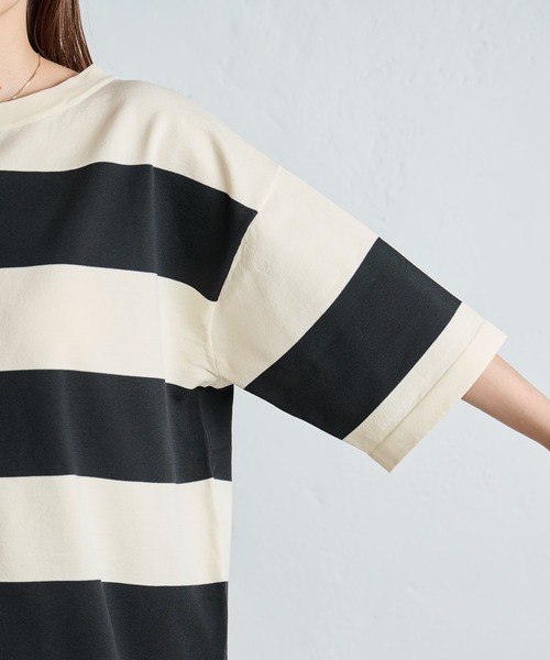COLONY 2139（コロニートゥーワンスリーナイン）の「エステルヤーンワイドボーダーニットTシャツ（Tシャツ/カットソー・レディース・ネイビー/グリーン/ブラック・FREE）」の8枚目の写真