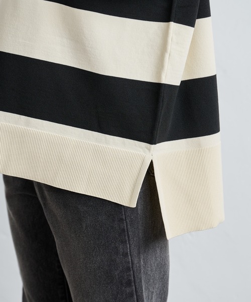 COLONY 2139（コロニートゥーワンスリーナイン）の「エステルヤーンワイドボーダーニットTシャツ（Tシャツ/カットソー・レディース・ネイビー/グリーン/ブラック・FREE）」の9枚目の写真