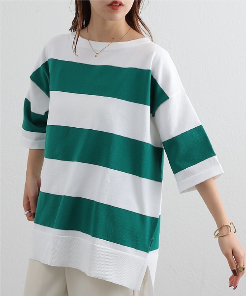 COLONY 2139（コロニートゥーワンスリーナイン）の「エステルヤーンワイドボーダーニットTシャツ（Tシャツ/カットソー・レディース・ネイビー/グリーン/ブラック・FREE）」の18枚目の写真