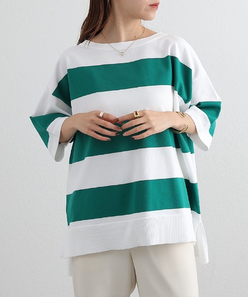 COLONY 2139（コロニートゥーワンスリーナイン）の「エステルヤーンワイドボーダーニットTシャツ（Tシャツ/カットソー・レディース・ネイビー/グリーン/ブラック・FREE）」の19枚目の写真