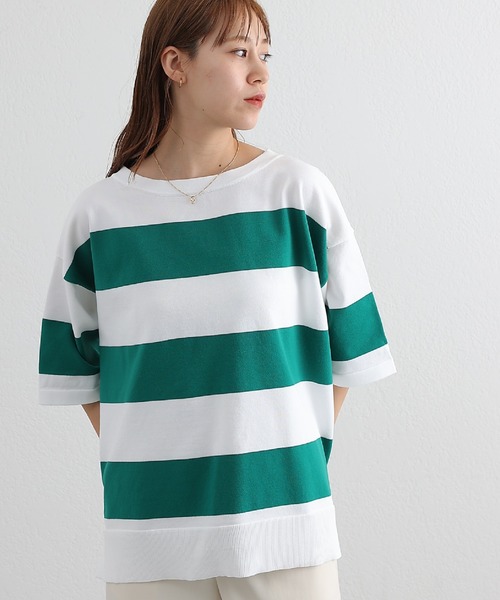 COLONY 2139（コロニートゥーワンスリーナイン）の「エステルヤーンワイドボーダーニットTシャツ（Tシャツ/カットソー・レディース・ネイビー/グリーン/ブラック・FREE）」の17枚目の写真