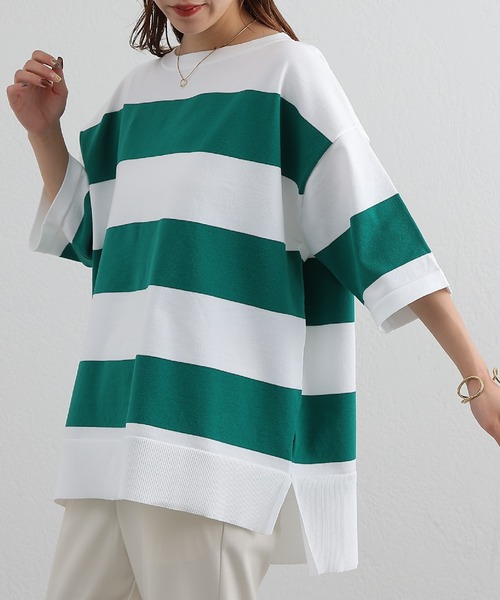 COLONY 2139（コロニートゥーワンスリーナイン）の「エステルヤーンワイドボーダーニットTシャツ（Tシャツ/カットソー・レディース・ネイビー/グリーン/ブラック・FREE）」の16枚目の写真