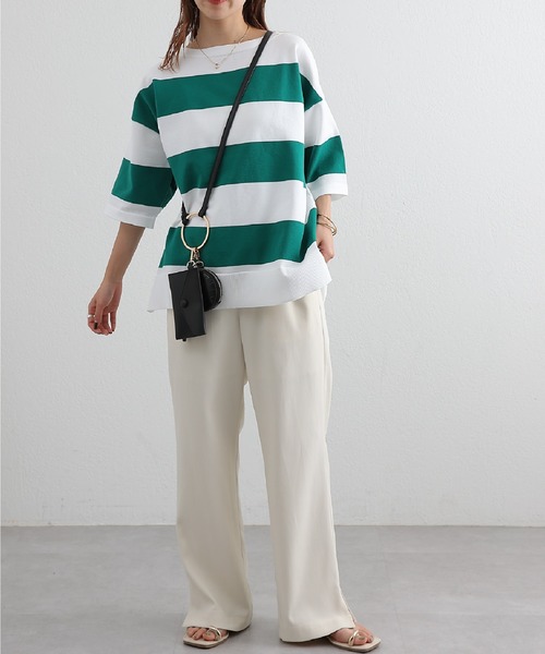 COLONY 2139（コロニートゥーワンスリーナイン）の「エステルヤーンワイドボーダーニットTシャツ（Tシャツ/カットソー・レディース・ネイビー/グリーン/ブラック・FREE）」の22枚目の写真