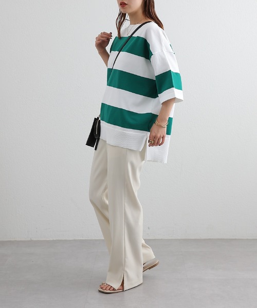 COLONY 2139（コロニートゥーワンスリーナイン）の「エステルヤーンワイドボーダーニットTシャツ（Tシャツ/カットソー・レディース・ネイビー/グリーン/ブラック・FREE）」の21枚目の写真