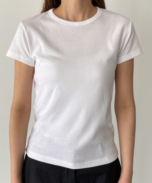 CANAL JEAN(キャナルジーン)の「El mar(エルマール) クルーネック袖ステッチコンパクトTシャツ(Tシャツ/カットソー・レディース・ホワイト/ブラック/ブルー・ONE SIZE)」の9枚目の写真