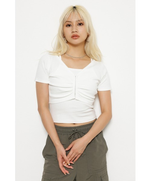 LAGUA GEM(ラグアジェム)の「CAMI SET CUT トップス(Tシャツ/カットソー・レディース・ホワイト/ブラック/杢グレー・FREE)」の2枚目の写真
