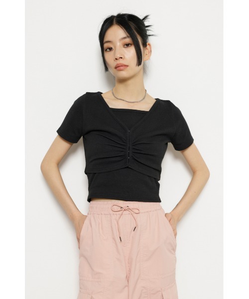 LAGUA GEM(ラグアジェム)の「CAMI SET CUT トップス(Tシャツ/カットソー・レディース・ホワイト/ブラック/杢グレー・FREE)」の3枚目の写真