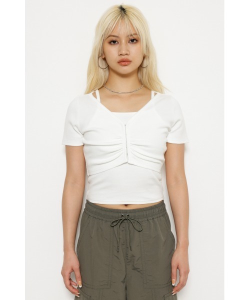 LAGUA GEM(ラグアジェム)の「CAMI SET CUT トップス(Tシャツ/カットソー・レディース・ホワイト/ブラック/杢グレー・FREE)」の5枚目の写真