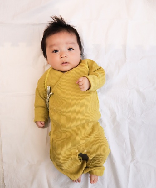 MAKE YOUR DAY（メイクユアデイ）の「無地リブコンビオール（ロンパース・キッズ・グレー/ピンク/アイボリー/イエロー・50-60㎝/70-80cm）」の4枚目の写真