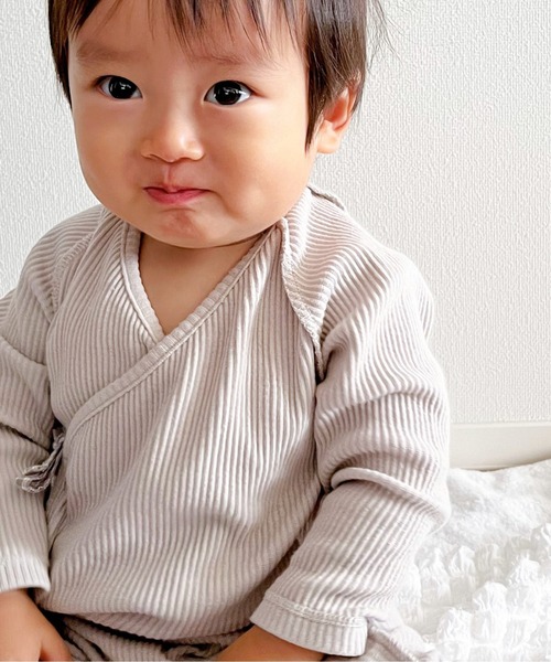 MAKE YOUR DAY（メイクユアデイ）の「無地リブコンビオール（ロンパース・キッズ・グレー/ピンク/アイボリー/イエロー・50-60㎝/70-80cm）」の15枚目の写真