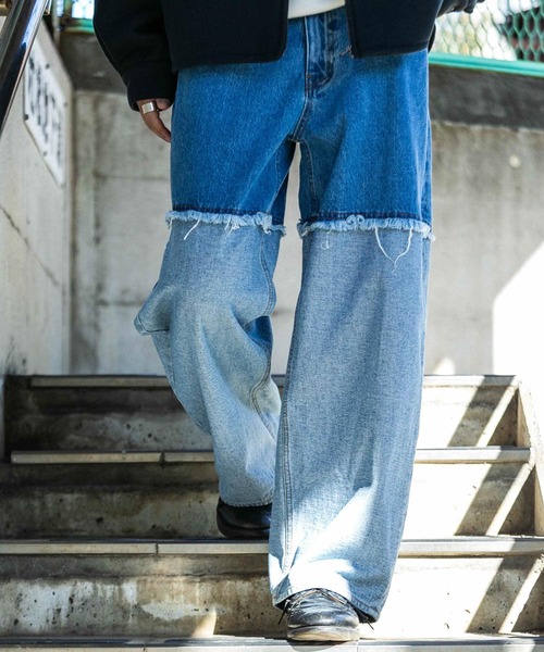 SENSE OF PLACE by URBAN RESEARCH（センスオブプレイスバイアーバンリサーチ）の「デニムフリンジワイドパンツ（デニムパンツ・メンズ・ライトインディゴブルー/ブラック・MEDIUM/LARGE）」の9枚目の写真