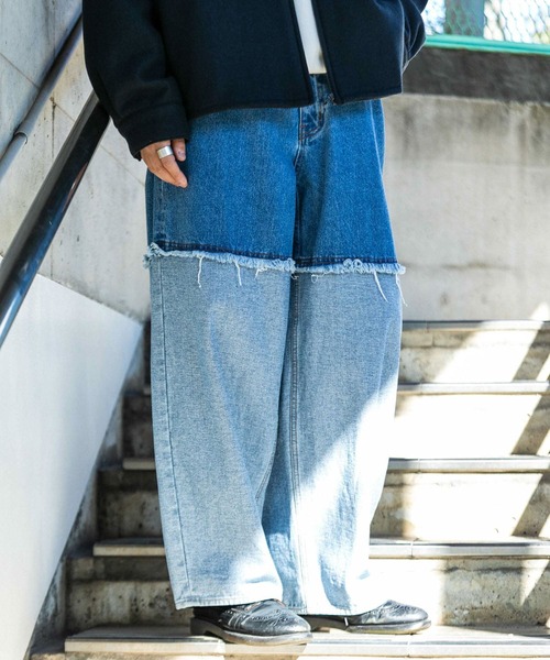 SENSE OF PLACE by URBAN RESEARCH（センスオブプレイスバイアーバンリサーチ）の「デニムフリンジワイドパンツ（デニムパンツ・メンズ・ライトインディゴブルー/ブラック・MEDIUM/LARGE）」の10枚目の写真