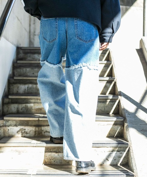 SENSE OF PLACE by URBAN RESEARCH（センスオブプレイスバイアーバンリサーチ）の「デニムフリンジワイドパンツ（デニムパンツ・メンズ・ライトインディゴブルー/ブラック・MEDIUM/LARGE）」の11枚目の写真