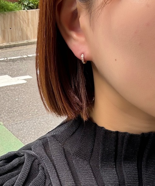 スワロフスキー　ビジューフープピアス　サークルピアス 金属アレルギー対応】ワンタッチビジューフープミニピアス