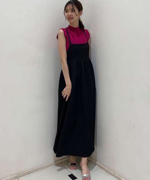 N.（N. Natural Beauty Basic）（エヌエヌナチュラルビューティーベーシック）の「スクエアジャガードボリュームキャミワンピース（ワンピース・レディース・ホワイト/ブラック・MEDIUM）」の9枚目の写真