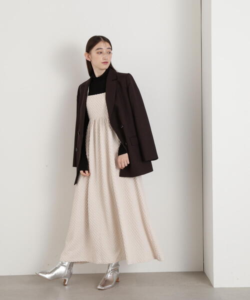 N.（N. Natural Beauty Basic）（エヌエヌナチュラルビューティーベーシック）の「スクエアジャガードボリュームキャミワンピース（ワンピース・レディース・ホワイト/ブラック・MEDIUM）」の3枚目の写真