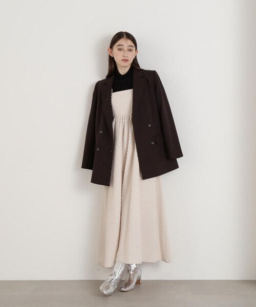 N.（N. Natural Beauty Basic）（エヌエヌナチュラルビューティーベーシック）の「スクエアジャガードボリュームキャミワンピース（ワンピース・レディース・ホワイト/ブラック・MEDIUM）」の18枚目の写真