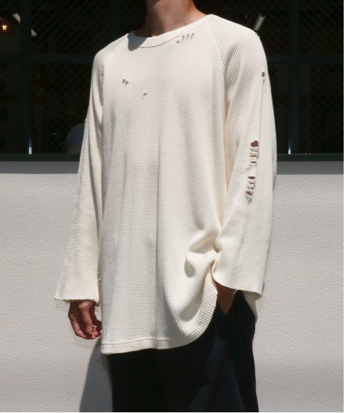 bukht(ブフト)の「BUKHT / ブフト 3/4 SLEEVE WAFFLE TEE 7分袖ワッフルTEE(Tシャツ/カットソー・メンズ・ホワイト/ブラック・LARGE/MEDIUM)」の5枚目の写真