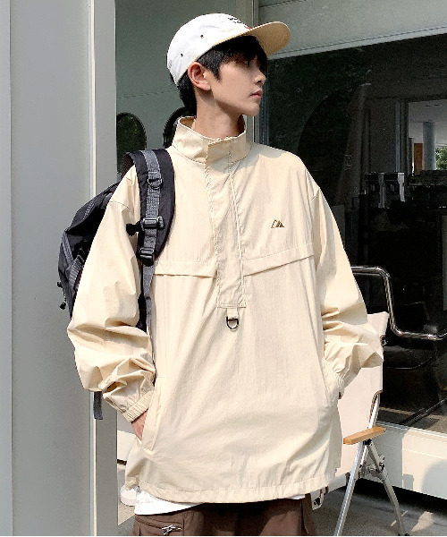 neos（ネオス）の「【neos -addictive design-】ルーズシルエット ナイロンライク ハーフジップ アノラック プルオーバー（ナイロンジャケット・メンズ・ブラック/ライトベージュ/パープル・MEDIUM/X-LARGE/LARGE）」の3枚目の写真