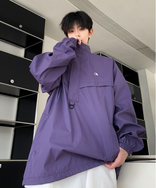 neos（ネオス）の「【neos -addictive design-】ルーズシルエット ナイロンライク ハーフジップ アノラック プルオーバー（ナイロンジャケット・メンズ・ブラック/ライトベージュ/パープル・MEDIUM/X-LARGE/LARGE）」の4枚目の写真