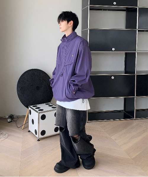 neos（ネオス）の「【neos -addictive design-】ルーズシルエット ナイロンライク ハーフジップ アノラック プルオーバー（ナイロンジャケット・メンズ・ブラック/ライトベージュ/パープル・MEDIUM/X-LARGE/LARGE）」の5枚目の写真