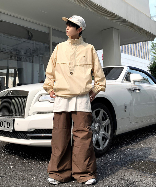 neos（ネオス）の「【neos -addictive design-】ルーズシルエット ナイロンライク ハーフジップ アノラック プルオーバー（ナイロンジャケット・メンズ・ブラック/ライトベージュ/パープル・MEDIUM/X-LARGE/LARGE）」の15枚目の写真