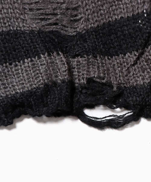 Theater code（シアターコード）の「▲border damage knit/ボーダーニット ダメージ グランジ（ニット/セーター・メンズ・レッド/グレー・FREE）」の6枚目の写真