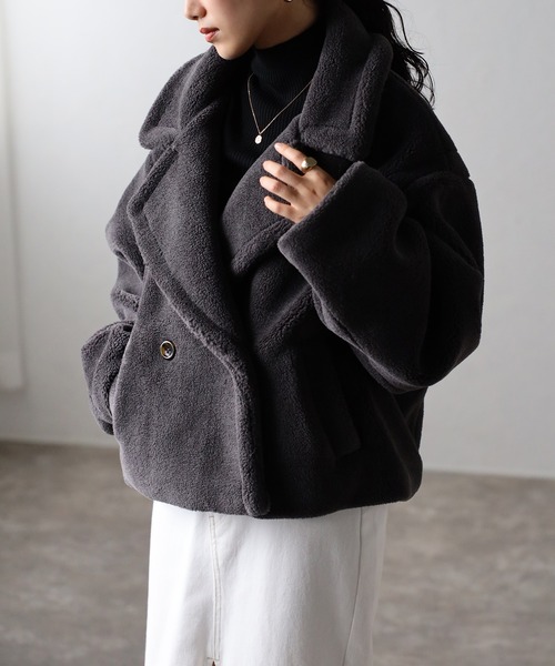 新品✨1er Arrondissement　綿×ポリ　ベルテッドショートコート黒 小川彰子さん監修 ショート丈ピーコート 黒【AOKI公式通販】