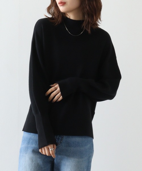 hunch(ハンチ)の「hunch 静電気防止やわもちヤーンベルスリーブハイネックニットPO(ニット/セーター・レディース・ライトブラウン/ブラック×グレー/グレイッシュベージュ/ブラック・FREE)」の7枚目の写真