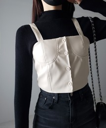 me+em select | ※【 ２color 】ミニボタンコルセットフェイクレザービスチェ(その他トップス)