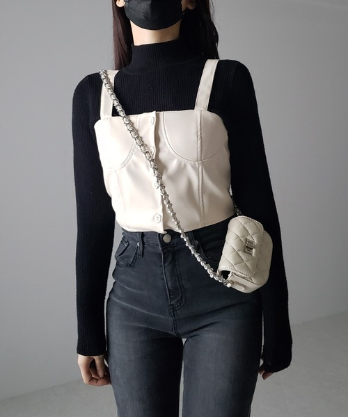 me+em select(ミームセレクト)の「※【 2color 】ミニボタンコルセットフェイクレザービスチェ(その他トップス・レディース・アイボリー/ブラック・FREE)」の15枚目の写真
