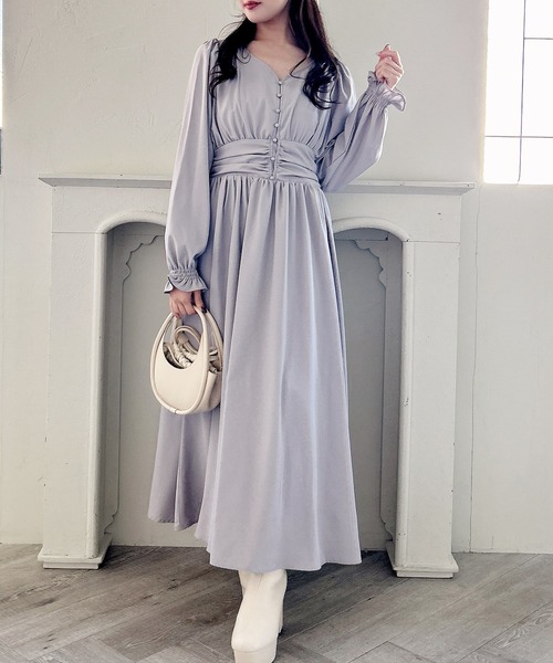 MIIA（ミーア）の「パフスリーブ長袖マキシワンピース（ワンピース・レディース・ブラック系その他/ブルー/ブラック/ドット/ホワイト系その他2・FREE）」の4枚目の写真