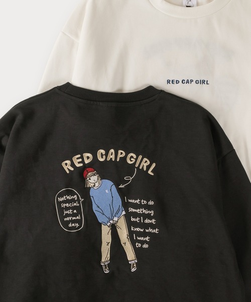 Red Cap Girl(レッドキャプガール)の「ガールイラストバックデザイン刺繍クルーネックスウェット/オーバーサイズ/ユニセックス/裏起毛(スウェット・メンズ・ホワイト/アッシュグレー/ネイビー/グリーン/チャコールグレー・M/L)」の2枚目の写真