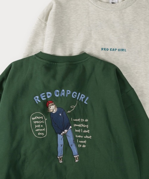 Red Cap Girl(レッドキャプガール)の「ガールイラストバックデザイン刺繍クルーネックスウェット/オーバーサイズ/ユニセックス/裏起毛(スウェット・メンズ・ホワイト/アッシュグレー/ネイビー/グリーン/チャコールグレー・M/L)」の4枚目の写真