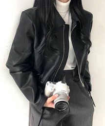 SHEENA | エコレザークロップド丈ジップアップブルゾン(ブルゾン)