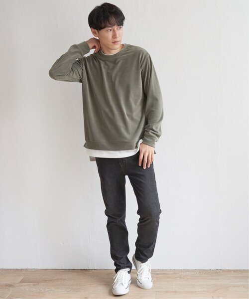 ikka（イッカ）の「カットコールフェイクレイヤードプルオーバー（Tシャツ/カットソー・メンズ・オリーブ/ブラック/ベージュ/ブルー・XL/M/L/S）」の11枚目の写真