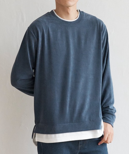 ikka（イッカ）の「カットコールフェイクレイヤードプルオーバー（Tシャツ/カットソー・メンズ・オリーブ/ブラック/ベージュ/ブルー・XL/M/L/S）」の4枚目の写真