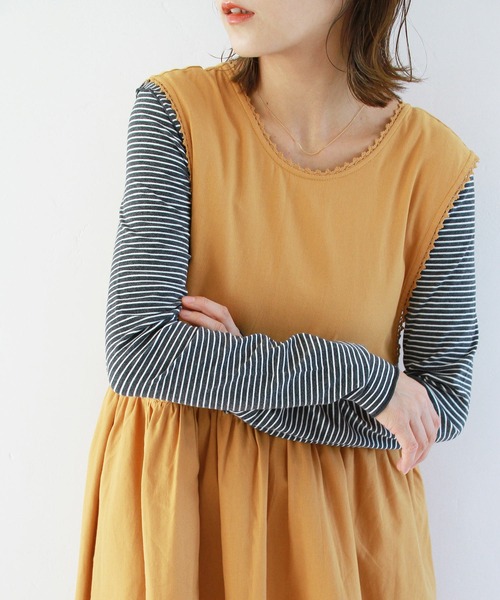 Crisp（クリスプ）の「バックリボンギャザーワンピース（ワンピース・レディース・チャコールグレー/マスタード・FREE）」の12枚目の写真