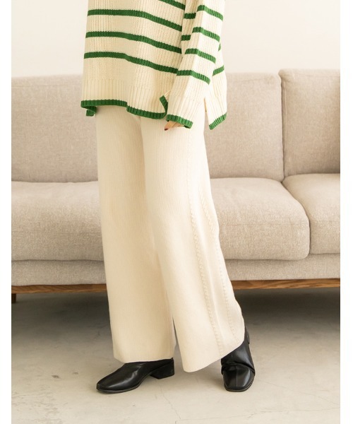 chocomee(チョコミー)の「side line knit pants(その他パンツ・レディース・アイボリー/ベージュ・FREE)」の1枚目の写真