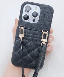 キルティング」に該当するスマホケース/カバー（ブラック/黒色系