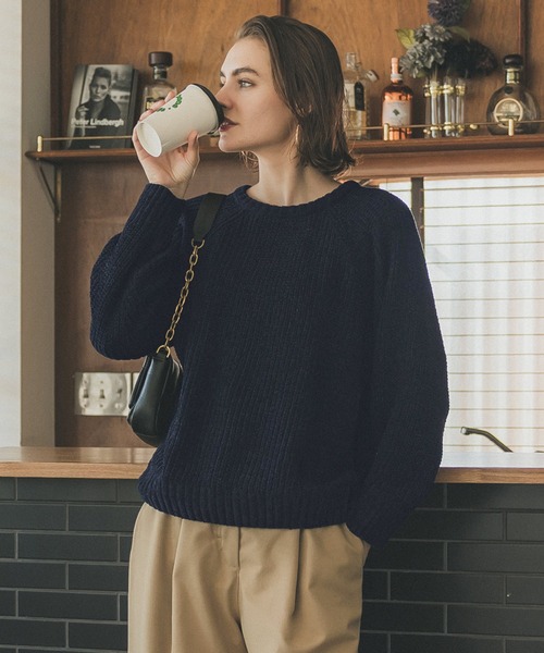 coca（coca）（コカ）の「モールタッチクルーネックニット（ニット/セーター・レディース・ネイビー/アイボリー・M/L）」の2枚目の写真