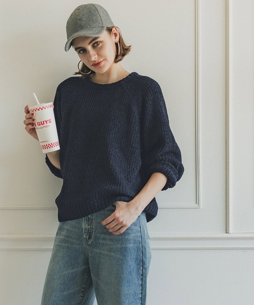 coca（coca）（コカ）の「モールタッチクルーネックニット（ニット/セーター・レディース・ネイビー/アイボリー・M/L）」の9枚目の写真